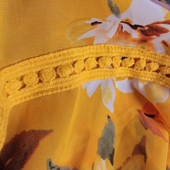 EMORY PARK Stitch Fix Landry Crochet Trim Open Kimono Yellow Floral Size Med New - Picture 5 of 9